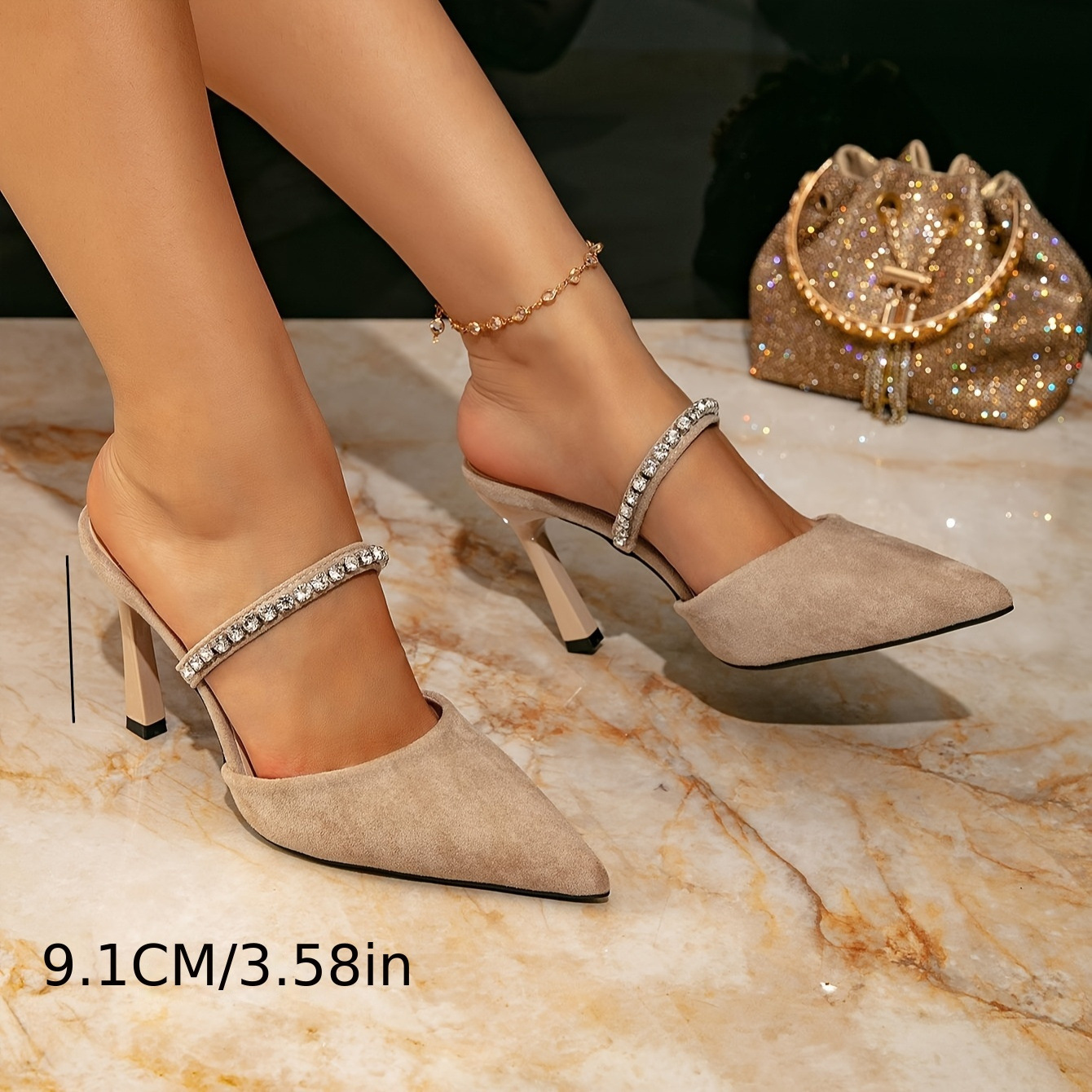 Damen Stiletto Mules Mit Strassbesatz Und Spitzem Schuhabschluss_voghion.com