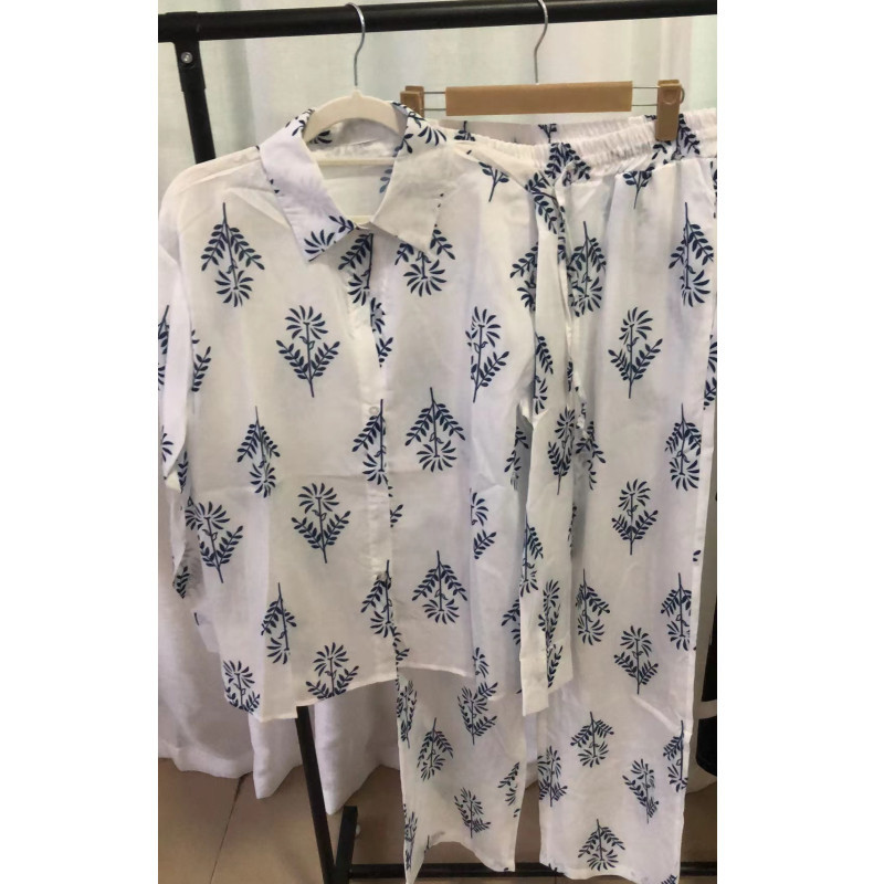 Women's Linen-Blend Lounge Set, Long Sleeve Shirt And High-Waisted Tie-Waist Wide-Leg Pants, Comfortable Two-Piece Outfit For Casual Wear_ecoleips.com