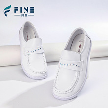 定制款护士鞋优质牛皮透气舒适平底坡跟防滑设计四季款白色医护鞋