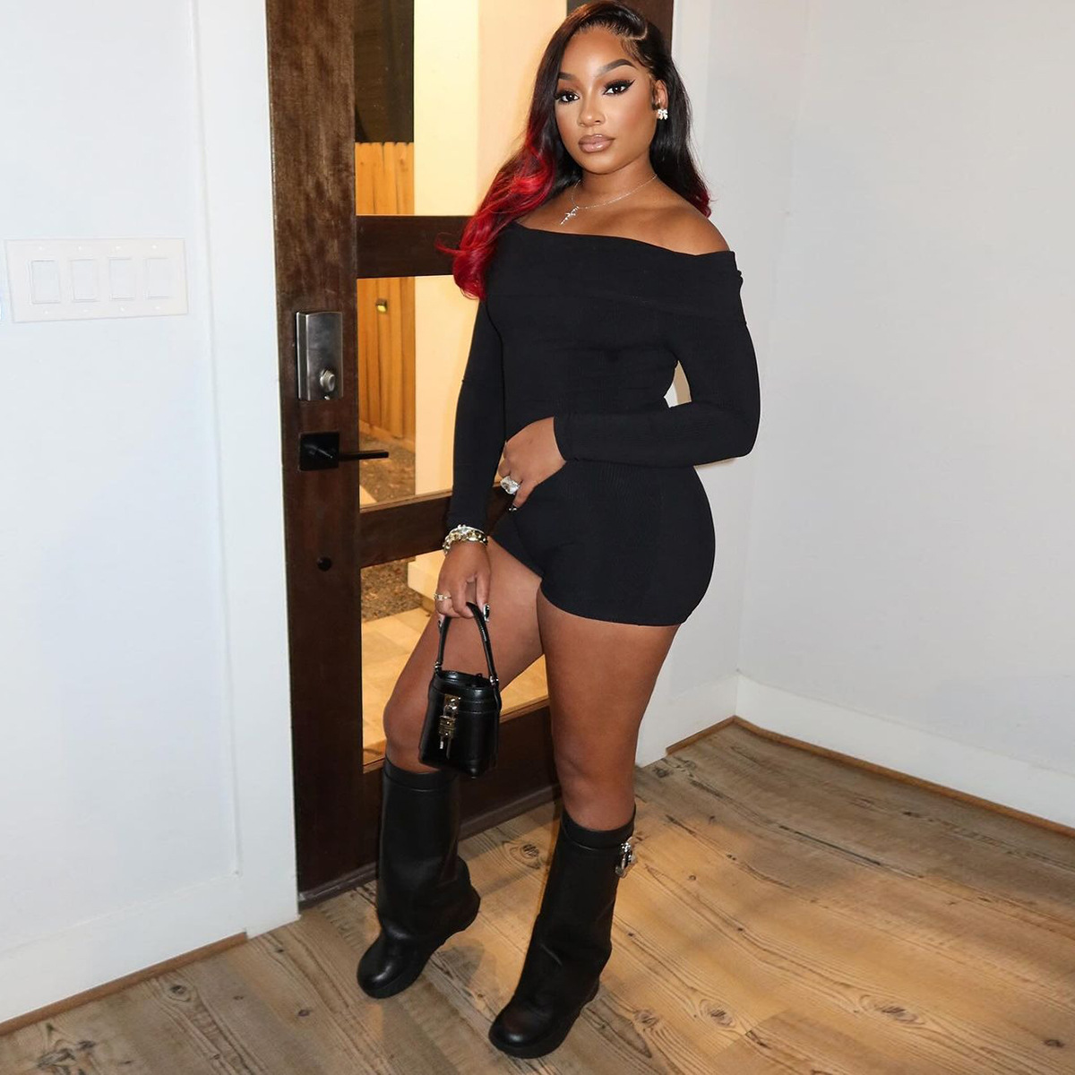 Autumn Sexy Off Shoulder Long Sleeve Knit Casual Jumpsuit