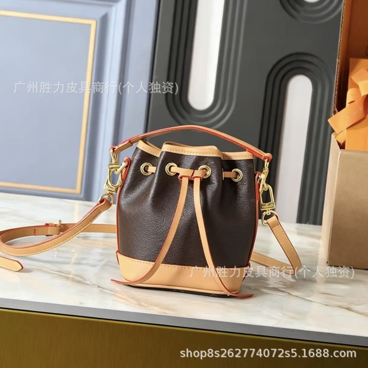 Cross-border vintage pattern shumai bag nano noe bucket bag mini shoulder crossbody handbag women's leather bag with logo
