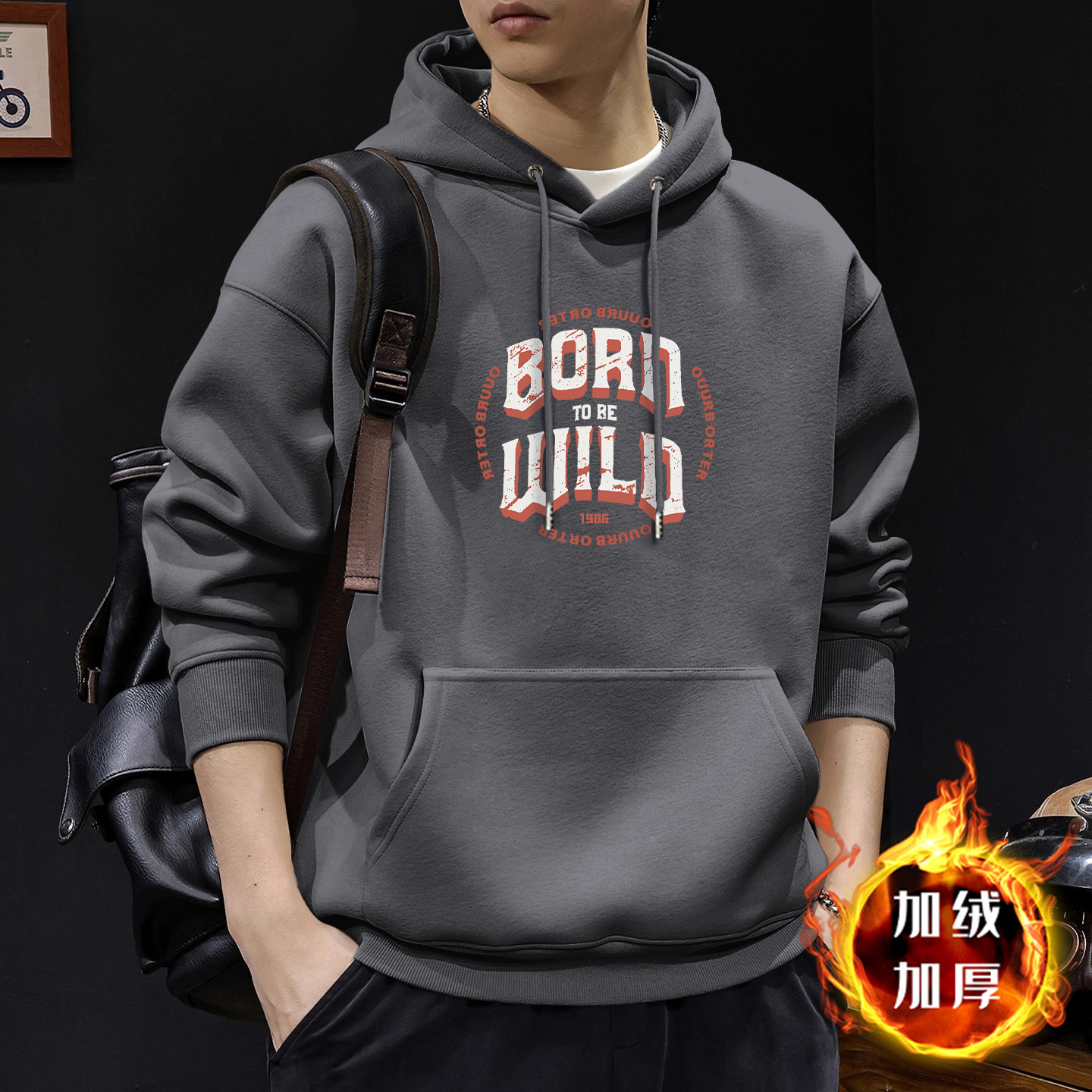 420g pesado chaqueta con sombrero hombre marca de moda de otoño estilo retro americano de alta tendencia guapo chaqueta con sombrero de otoño