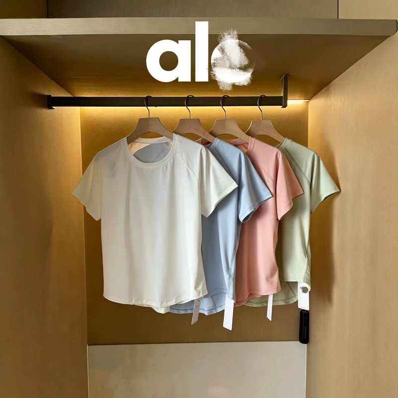 In-Stock Al Ice Silk Quick-Dry Yoga Shirt for Women, Short-Sleeve Breathable Mesh Running Sports Top Fitness T-Shirt