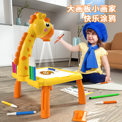 Cross-border little deer projection painting desk cartoon style doodle painting and writing board children's early education intellectual development toy set