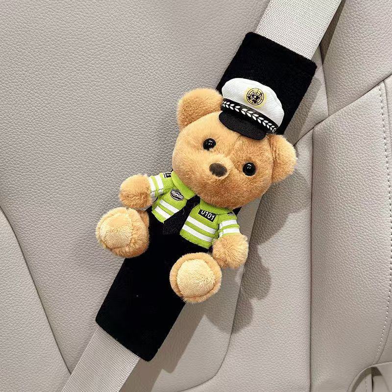 Traffic police bear car pendant, car seat belt protector, shoulder pad cover, passenger seat interior decoration, couple's gift