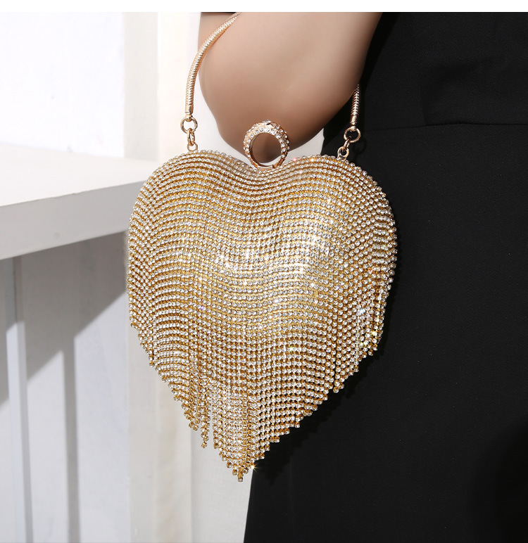 Diamond Design Elegant Style Heart-shaped Shape Pu Leather Heart Shape Tassel Evening Bags