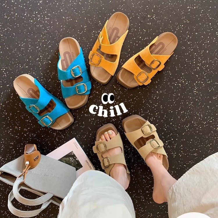 Grape Mom studiolee hebilla doble de una palabra 4,5 cm fondo grueso aumento Birken perezoso playa sandalias y pantuflas mujeres verano