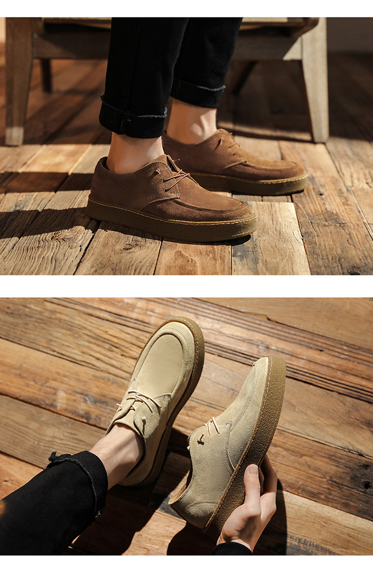 Men's retro suede thick soled casual low top shoes suede frosted men's shoes all match cow leather shoes_vogvips.com