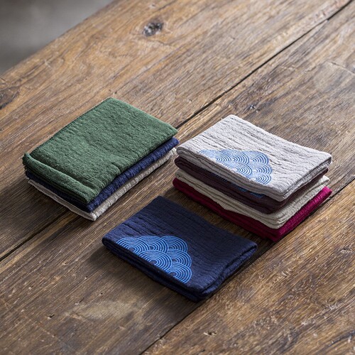 Excellent tea ceremony embroidered hemp tea towel Japanese style fabric thickened absorbent tea cloth Zen Kung Fu tea set towel rag