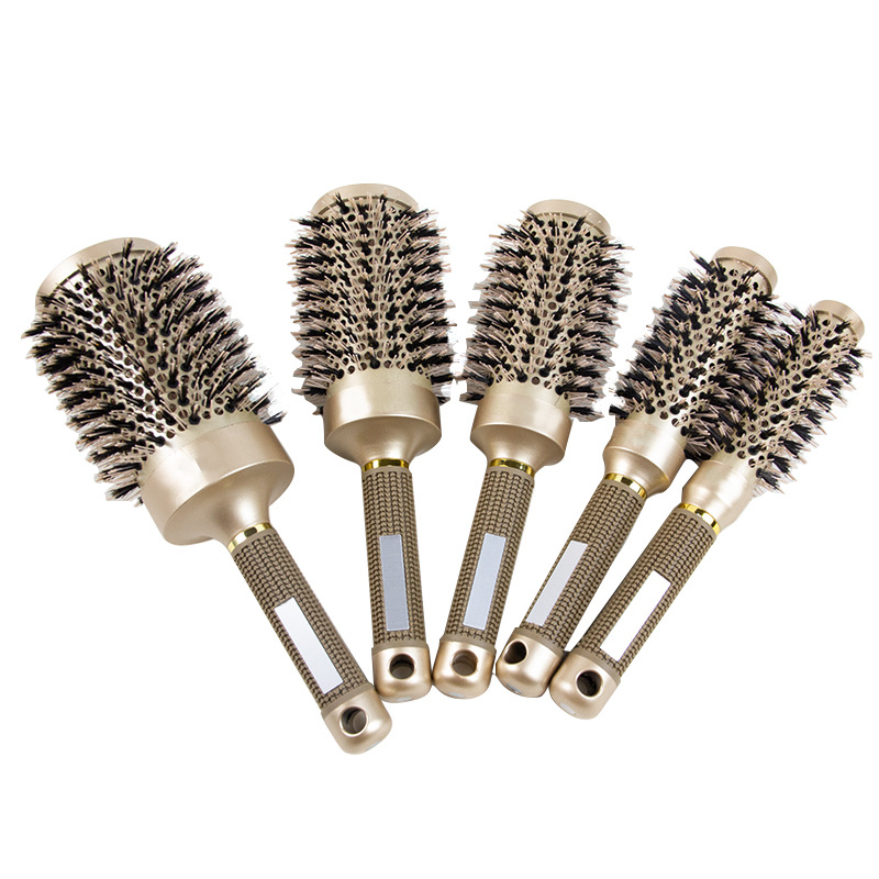 Suministro directo de fábrica forma de salón de pelo rizado rodillo peine tubo de aluminio conductivo térmico peine de cerámica peine del pelo peine de nylon de oro tubo de aluminio