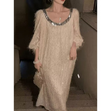 璀璨亮片连衣裙2025年早春宽松慵懒风氛围感气质长裙