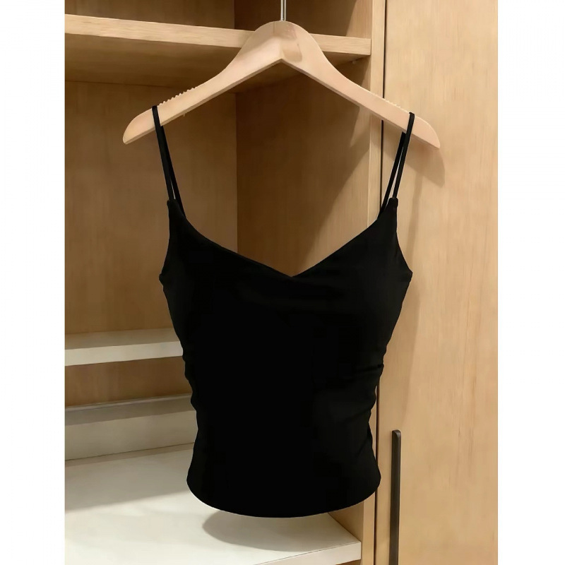 Eye-Catching and Easy-To-Wear in Summer! V-Neck Beautiful Back Camisole with Chest Pads, Slim-Fit Short Sexy Top for Women
