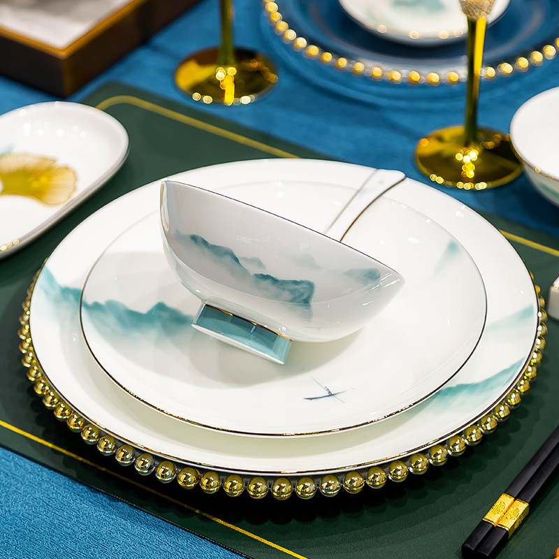 釉下彩中式輕奢碗具景德高檔鎮骨瓷碗筷套裝家用高級感送禮喬遷禮