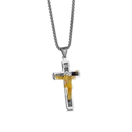 Suministro directo de fábrica vintage electrochapado Cruz joyería diseño de titanio accesorios de acero colgante europeo y americano collar de acero inoxidable