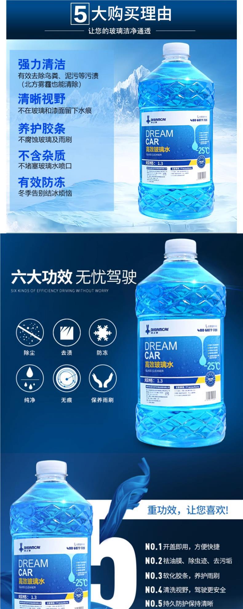 Car Glass Water Antifreeze Winter Wiper Fluid 1.3L Decontamination Cleaner 0 ℃ To -40 ℃