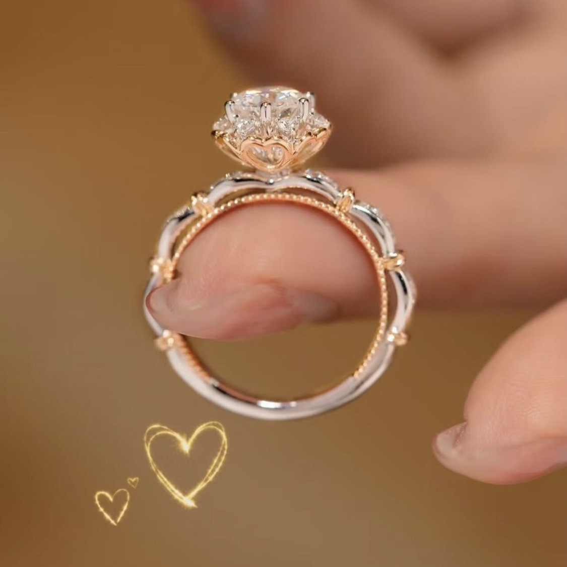 Diamond Zircon Ring For Women Two Tone Elegant Versatile Band_voghion.com