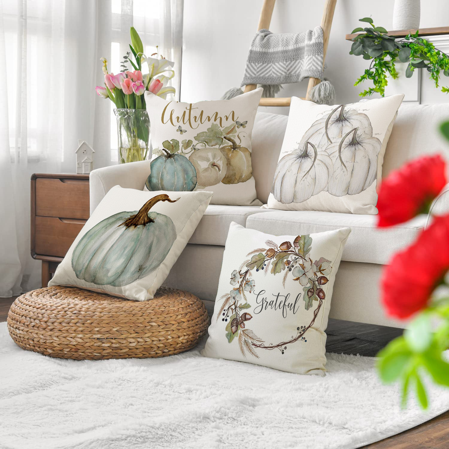 Autumn Thanksgiving Throw Pillow Cover Home Sofa Cushion Cover Linen Printing Harvest Pumpkin Throw Pillow_voghion.com