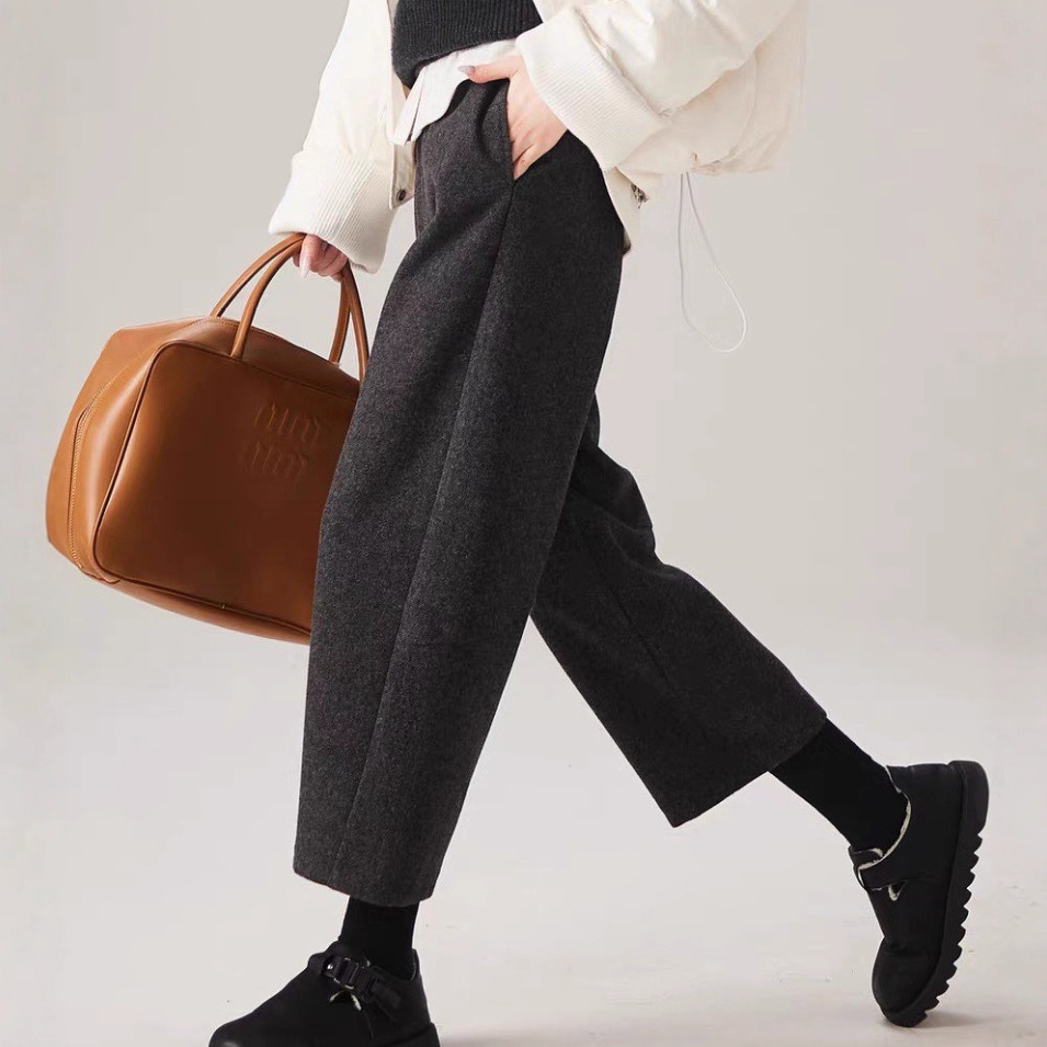 2025 Winter New Original Quality Fashion Versatile Loose Slimming Thick Warm Casual Cropped Harem Pants for Women
