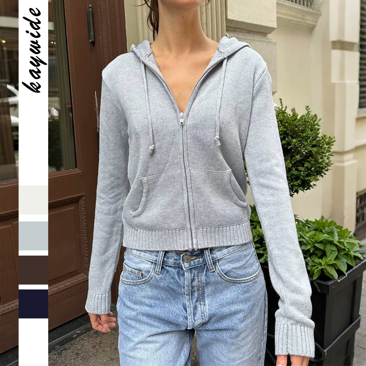 迪芸欧美时尚简约长袖纯色卫衣外套毛织女装2025秋冬亚马逊独立站