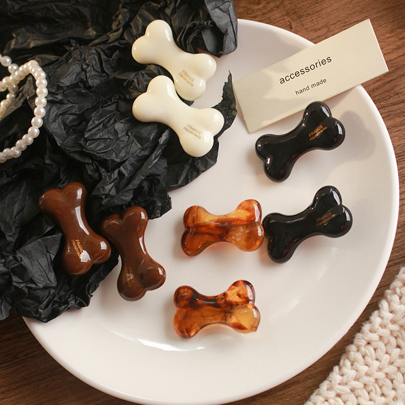 可爱釉面骨头发夹新款边夹侧边刘海夹前额碎发夹精致发卡夹子发饰