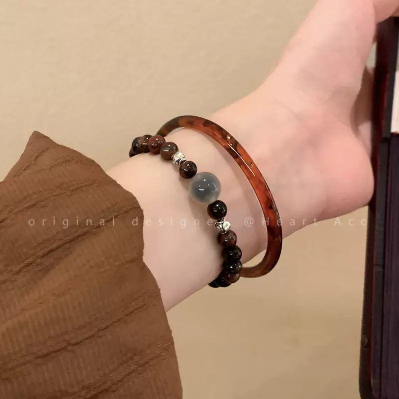 新中式天然石榴石串珠手镯女国风汉服情侣手链简约气质禅意风手饰