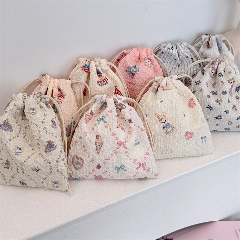 48151【Copyrighted】Cartoon Drawstring Pouch Student Storage Bag Lipstick Makeup Bag Portable Three-Piece Set
