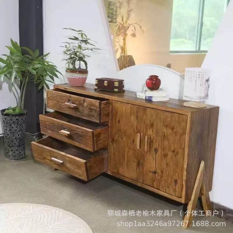New Chinese Style Old Elm Sideboard Cupboard Solid Wood Storage Cabinet with Drawers Home Living Room Tv Cabinet Storage Cabinet