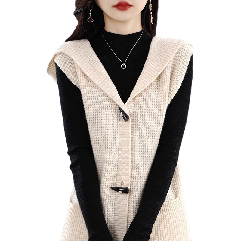 Medio-longitud suéter abrigo para mujer 2024 nuevo Estilo Chaleco primavera y otoño moda con Capucha de punto cardigan chal ropa exterior image 1