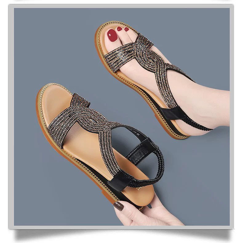 Летние новые римские платформы на танкетке со стразами богемные женские сандалии студенческие Повседневные Легкие пляжные сандалии женские