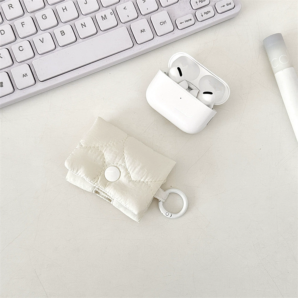 Protective AirPods Case (Apple-compatible) Quilted Keychain Pouch, Compact Bluetooth Earbud Storage