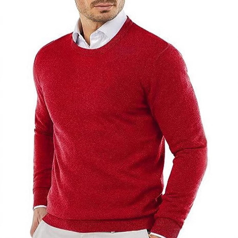 Men's round neck knit sweater, solid color casual long sleeve sweater, crew neck top