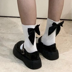 Lolita black bow socks for women in spring and summer Korean style all-match sweet jk mid-calf socks with small leather shoes princess socks
