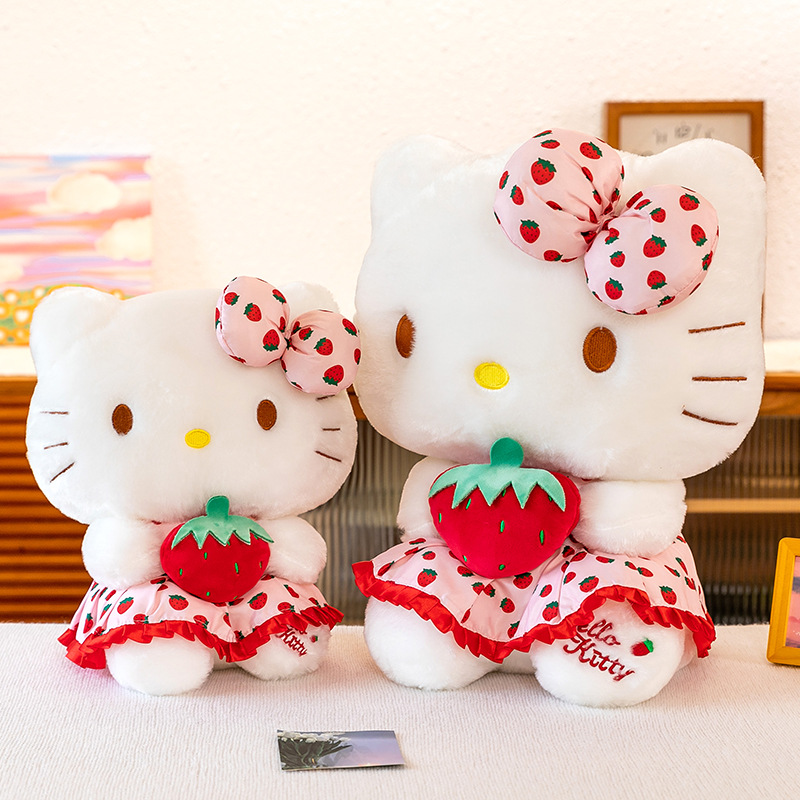 跨境草莓KT猫毛绒玩具送女生礼物可爱布娃娃儿童礼物外贸厂家批发