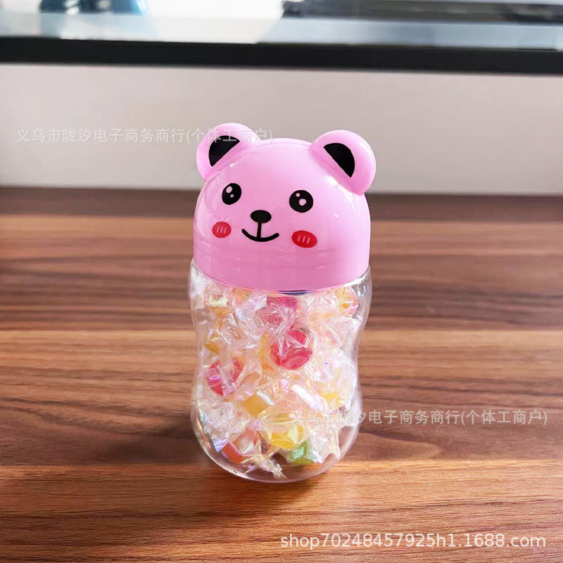 Oso de dibujos animados botella plástico transparente PET grado alimenticio caramelo soluble frijol puede parada mercado nocturno al por mayor color arcilla sellada con tapa