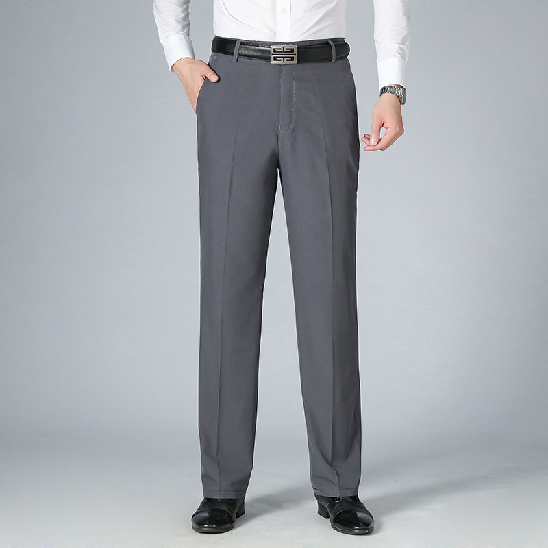 Genuino de una pieza, pantalones casuales de seda de hielo finos para hombres de verano, pantalones rectos de color sólido de gran tamaño, negocios de mediana edad y ancianos image 3