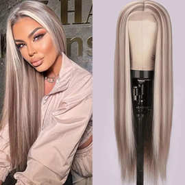 前蕾丝假发 欧美女假发化纤蕾丝头套t part大蕾丝长直发lace wigs