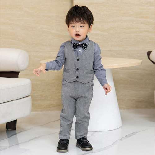 Children's suit autumn new style striped vest two-piece set one-piece drop-shipping baby boy's first birthday photography dress