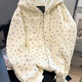 甜美碎花开衫卫衣休闲软妹外套设计小众外套女宽松小清新学生上衣