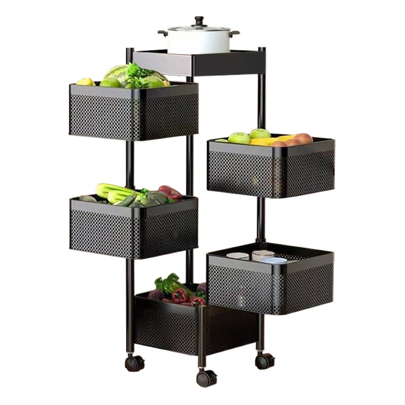 Estante de almacenamiento de frutas y verduras, tipo canasta cuadrada, multilayer, con ruedas y sin necesidad de instalación