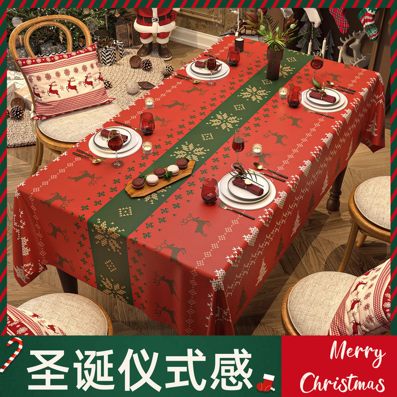 Christmas Tablecloth Red Plaid Table Runner Dining Table Decoration Holiday Themed Party Round Tablecloth Atmosphere Tablecloth