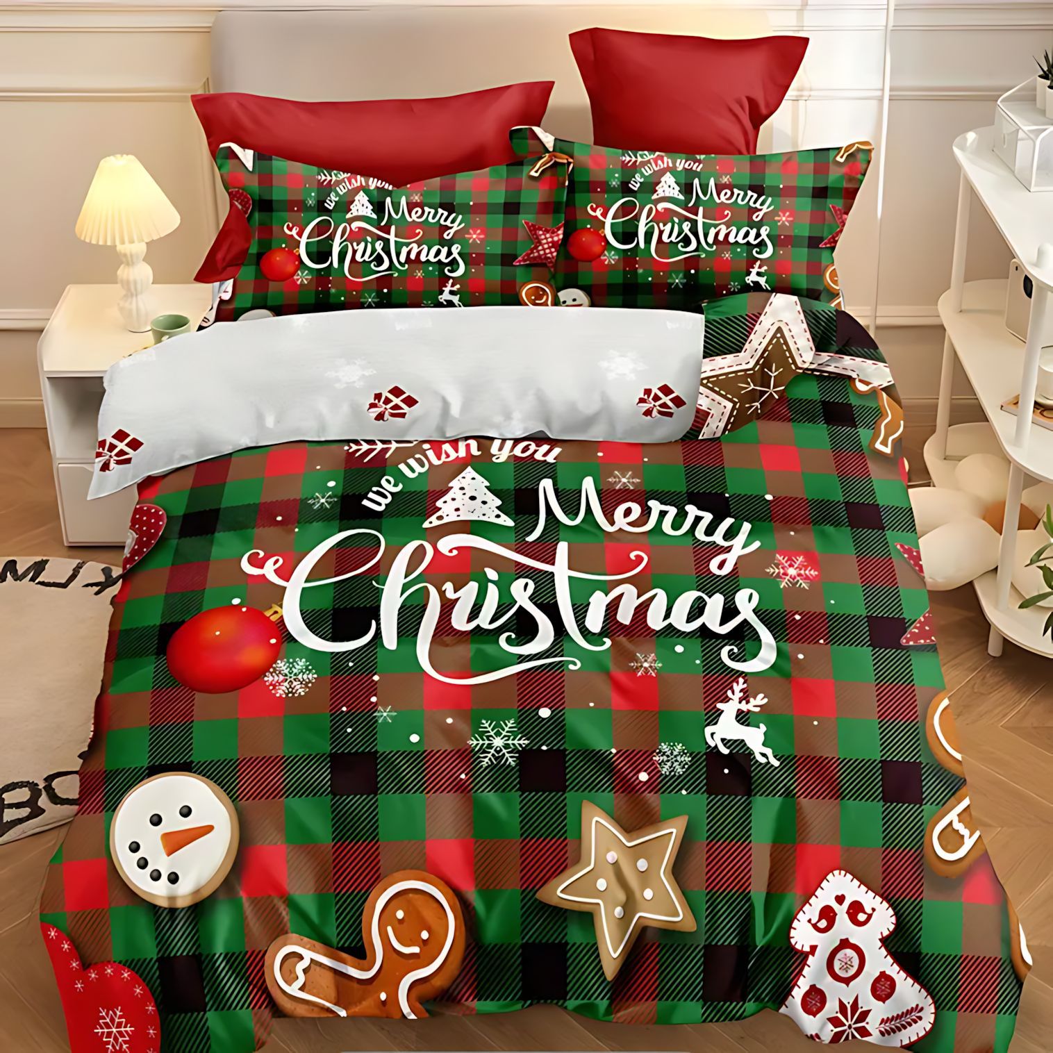 TEMU / JIT Transfronterizo suave renos Navidad impresión digital HD set de ropa de cama