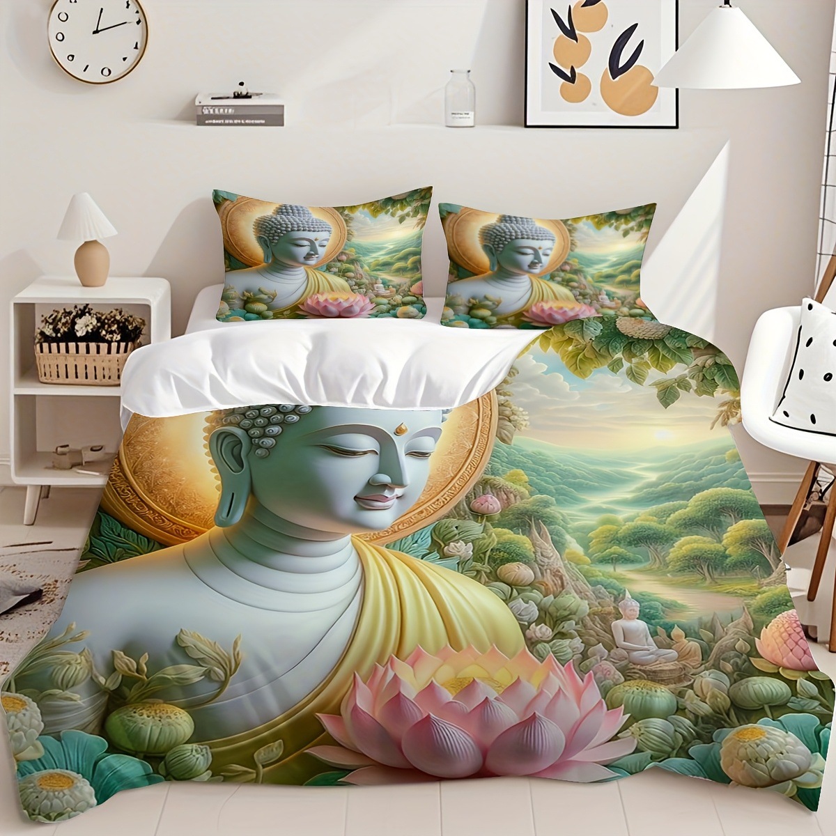 TEMU / JIT abrasión digital impresión textil hogar set edredón Zen Buda Lotus ropa de cama para diseñar