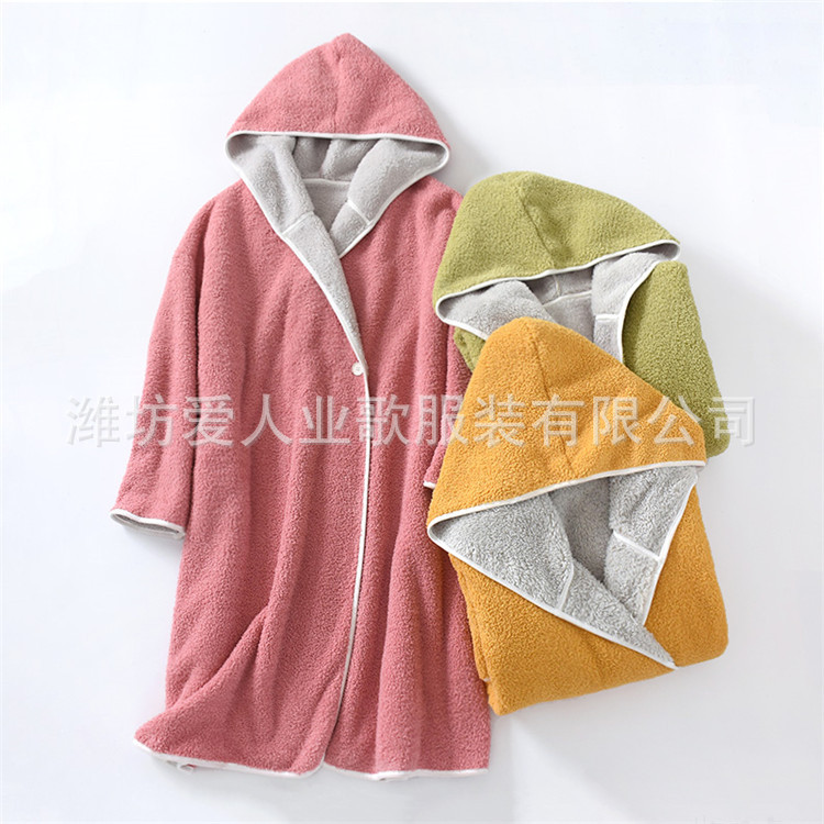 Autumn and Winter pregnant women's nightgown coral fleece hooded pajamas bathrobe nightdress women's flannel loose homewear can be worn outside