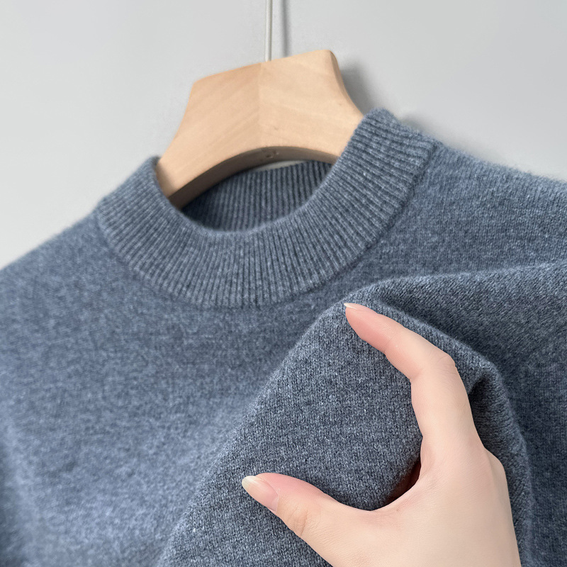 Autumn and Winter Puyuan woolen sweater men's 100% wool half turtleneck thickened warm solid color high-end light luxury sweater men