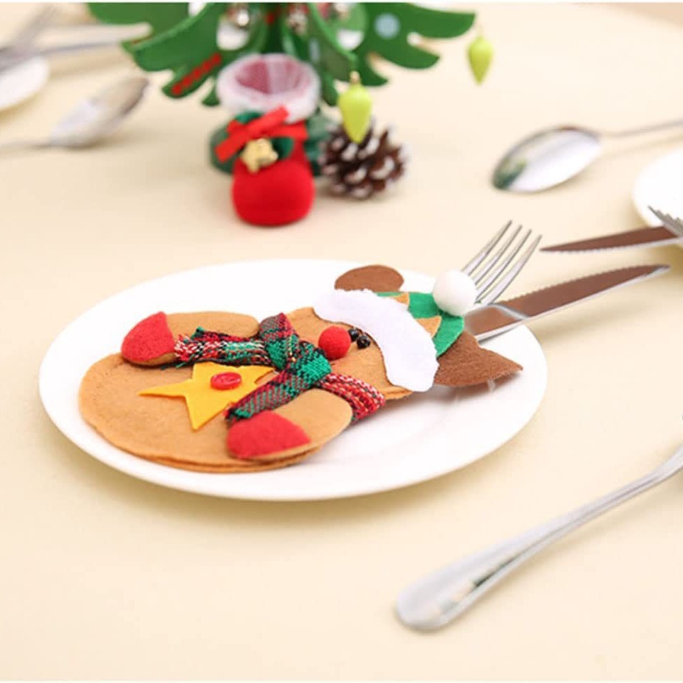 Decoración navideña Navidad creativa decoración de mesa navideña conjunto de vajilla navideña muñeco de nieve cuchillo y tenedor conjunto