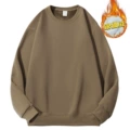 Dark khaki chinese cotton round neck fleece sweatshirt
