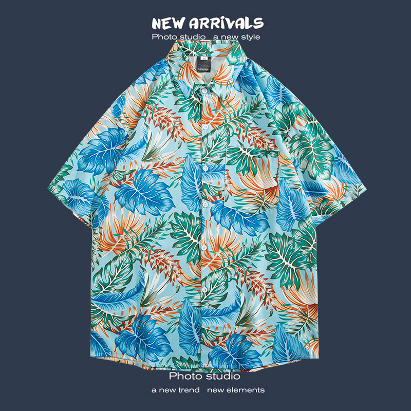 Camisa floral de manga corta Estilo de Hong Kong estilo retro de vetiver Estilo coreano moda guapo camisa de hombres y mujeres de moda y top de hadas