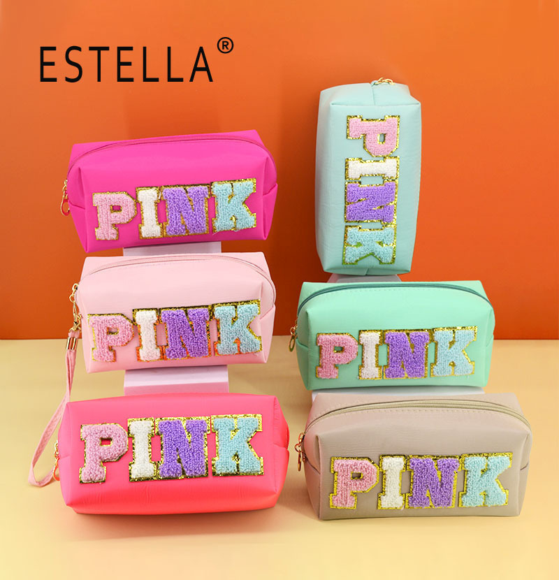 Bolsa de cosméticos octogonal bordada con letras, estilo ins Morandi, gran capacidad