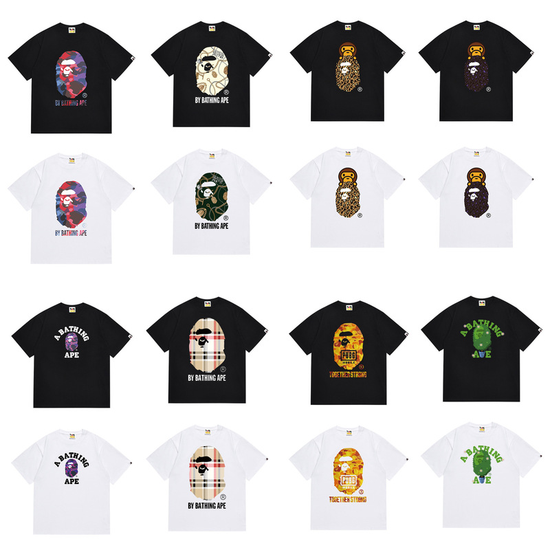 Cross-Border Bape Ape Head Foreign Trade Trendy Brand Unisex Short-Sleeve Printed American-Style Pure Cotton Versatile Loose Casual T-Shirt