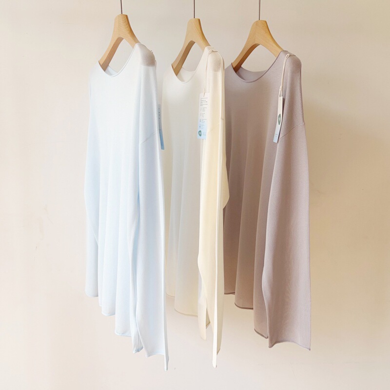 Acetate Tencel! Row Style Summer Companion, Lightweight and Breathable Pullover Knitwear, Relaxed and Lazy Long-Sleeve Sun Protection Cover-Up